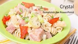  Presentation with celery - Presentation design enhanced with serving of pasta turkey celery and fried tomatoes salad background and a lemonade colored foreground