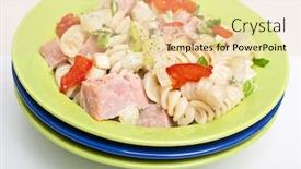  Presentation with celery - Presentation consisting of serving-of-pasta-turkey-celery background and a blonde colored foreground