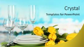  Presentation with blue and yellow - PPT theme with serving on blue natural background background and a arctic colored foreground