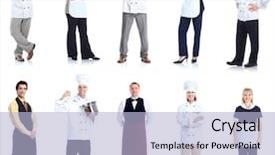  Presentation with waitress - PPT layouts with serving people - group of chef man background and a light blue colored foreground