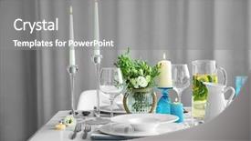  Presentation with elegant table setting - Slide deck consisting of serving tables - beautiful table setting in restaurant background and a  colored foreground
