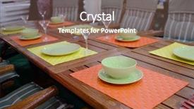  Presentation with bacterial plates - Presentation design featuring serving tables - empty bowls plates and glasses background and a  colored foreground