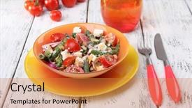  Presentation with fresh fruits salad on white - PPT theme having serving tables - fresh breakfast consisting of vegetable background and a  colored foreground