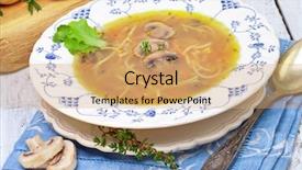  Presentation with asian noodle soup in a - Slide set consisting of serving tables - soup with noodles and mushrooms background and a  colored foreground