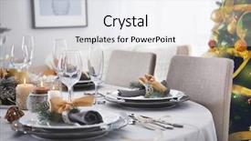  Presentation with christmas dinner - Colorful slide deck enhanced with serving tables - table served for christmas dinner backdrop and a light gray colored foreground