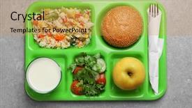  Presentation with school lunch - Audience pleasing slides consisting of serving tray with delicious food backdrop and a gold colored foreground