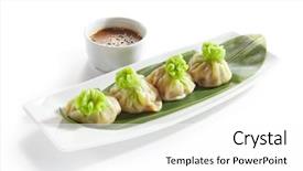  Presentation with dim sum - Beautiful theme featuring serving vegetarian dim sum dimsum backdrop and a white colored foreground