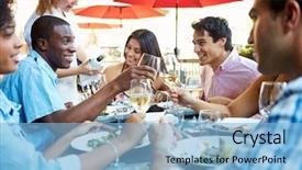  Presentation with oat meal - Beautiful slide set featuring serving wine - group of friends enjoying meal backdrop and a light blue colored foreground