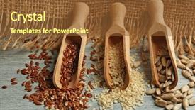  Presentation with sunflower - Slides having sesame flax and sunflower seeds in wooden spoons on table closeup background and a tawny brown colored foreground