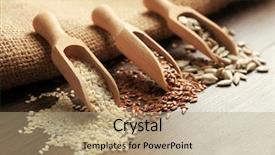  Presentation with sunflower - Colorful theme enhanced with sesame flax and sunflower seeds in wooden spoons on table closeup backdrop and a coral colored foreground