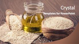  Presentation with oil seeds - PPT theme consisting of sesame oil in glass background and a coral colored foreground