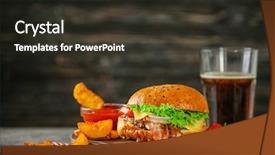  Presentation with non gmo beef - Beautiful PPT layouts featuring sesame street - tasty beef burger and glass backdrop and a  colored foreground
