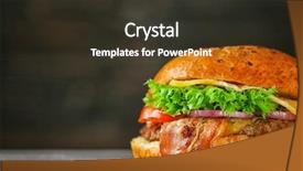  Presentation with burger - Amazing PPT theme having sesame street - tasty beef burger on table backdrop and a tawny brown colored foreground