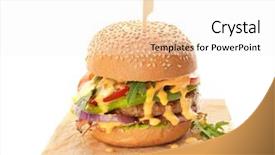  Presentation with burger - Slides with sesame street - tasty burger with bacon isolated background and a  colored foreground