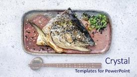  Presentation with salmon fish - Beautiful presentation theme featuring sesame street - traditional barbecue japanese kama yaki backdrop and a sky blue colored foreground