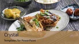  Presentation with japanese - PPT layouts with sesame street - traditional japanese sake kama broiled background and a coral colored foreground