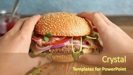  Presentation with baked puff pastry bacon - Audience pleasing PPT layouts consisting of sesame street - woman holding tasty bacon burger backdrop and a red colored foreground