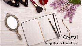  Presentation with notepad - Presentation theme enhanced with business plan template set - trendy woman's desk with blank background and a lemonade colored foreground