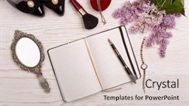  Presentation with notepad blank lined paper - Amazing PPT theme having business plan template set - trendy woman's desk with blank backdrop and a lemonade colored foreground
