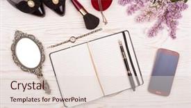  Presentation with notepad blank lined paper - Slides consisting of business plan template set - trendy woman's desk with blank background and a lemonade colored foreground