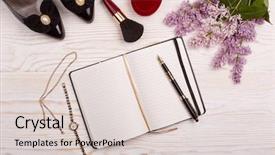  Presentation with notepad - Beautiful presentation theme featuring business plan template set - trendy woman's desk with blank backdrop and a lemonade colored foreground