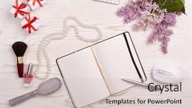  Presentation with notepad - PPT theme with business plan template set - trendy woman's desk with blank background and a lemonade colored foreground