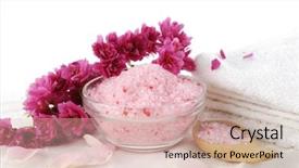  Presentation with handmade spa olive oils soap - Presentation having set- towel and plum flower background and a  colored foreground