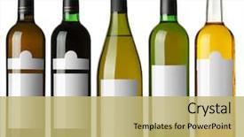  Presentation with labels - Presentation theme having set 5 bottles of wine background and a yellow colored foreground