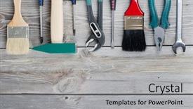  Presentation with tools - Audience pleasing PPT layouts consisting of set building tools on old backdrop and a light gray colored foreground