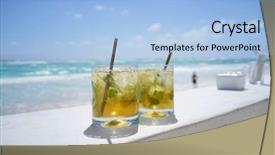  Presentation with bar drinks wine - Slides with set by a beach bar background and a light blue colored foreground