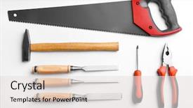  Presentation with set of construction tools tool - Audience pleasing presentation theme consisting of set of carpenter's tools backdrop and a light gray colored foreground