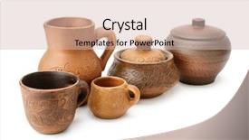  Presentation with utensils - Slide set with set clay utensils isolated background and a soft green colored foreground