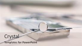  Presentation with set of construction tools tool - Audience pleasing presentation theme consisting of set dentist tools on tray backdrop and a soft green colored foreground