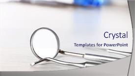  Presentation with dentist - Slides featuring set dentist tools on wooden background and a sky blue colored foreground