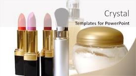  Presentation with perfume - Presentation featuring set for make-up cream brushes perfume and lipsticks background and a white colored foreground