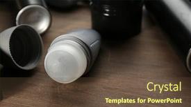  Presentation with personal care - Slides enhanced with set for personal care with deodorant on wooden table background and a tawny brown colored foreground