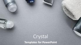  Presentation with personal care - Slides having set for personal care with deodorants on gray table background and a gray colored foreground