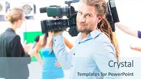  Presentation with celebrity - Cool new presentation design with set for video production backdrop and a sky blue colored foreground
