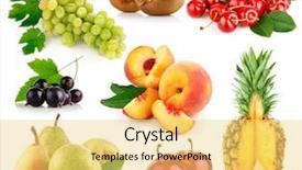  Presentation with green-leaves - Beautiful presentation theme featuring set fresh fruits with cut backdrop and a yellow colored foreground