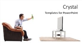  Presentation with joyful - Presentation enhanced with match success - joyful guy watching football background and a white colored foreground