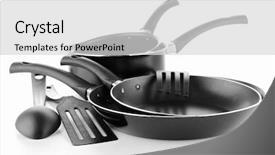  Presentation with cooking equipment kitchen utensils - Colorful PPT theme enhanced with set kitchen utensils backdrop and a light gray colored foreground