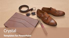  Presentation with fashion accessories - Colorful presentation design enhanced with men's accessories top view backdrop and a coral colored foreground