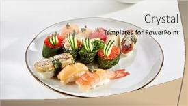  Presentation with restaurant menu - Audience pleasing PPT layouts consisting of set nigiri and gunkan sushi backdrop and a light gray colored foreground