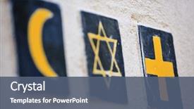  Presentation with david star - Audience pleasing presentation theme consisting of set of 3 religious symbols backdrop and a ocean colored foreground