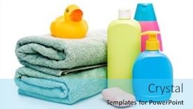  Presentation with accessories - Slide deck having set-of-baby-bathing-accessories background and a cyan colored foreground