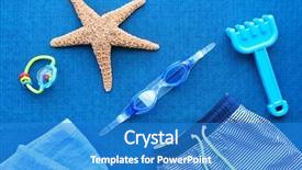  Presentation with accessories - Audience pleasing PPT theme consisting of set of baby beach accessories backdrop and a teal colored foreground