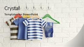  Presentation with baby fashion - Cool new slide deck with set of baby clothes backdrop and a sky blue colored foreground