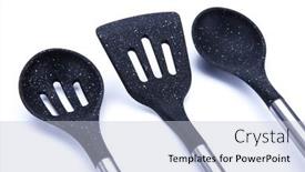  Presentation with cooking utensils - PPT layouts with set-of-black-plastic-cooking background and a lemonade colored foreground