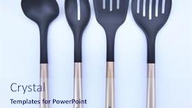  Presentation with cooking utensils - Theme consisting of set-of-black-plastic-cooking background and a sky blue colored foreground