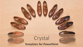  Presentation with leather shoes - Beautiful presentation design featuring isolated on a wooden background backdrop and a coral colored foreground
